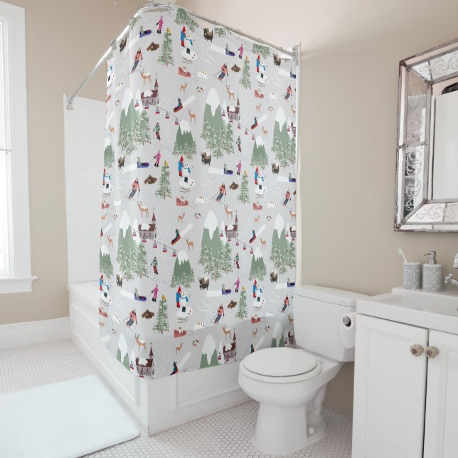 Winter Snow Skiing Mountain Ski Slopes Landscape Shower Curtain (In Situ)