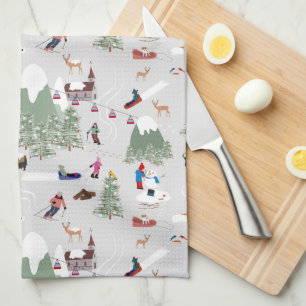 Winter Snow Skiing Mountain Ski Slopes Landscape Tea Towel