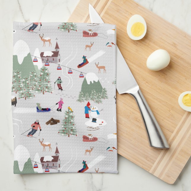 Winter Snow Skiing Mountain Ski Slopes Landscape Tea Towel (Quarter Fold)