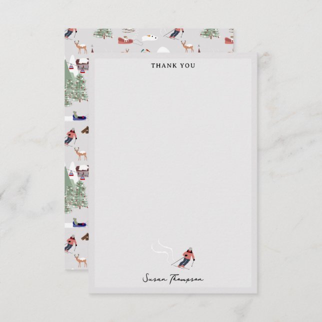 Winter Snow Skiing Mountain Ski Slopes Landscape Thank You Card (Front/Back)