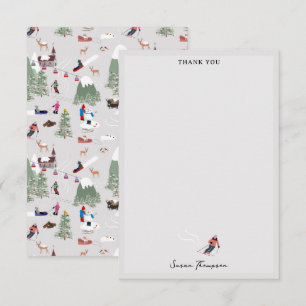 Winter Snow Skiing Mountain Ski Slopes Landscape Thank You Card