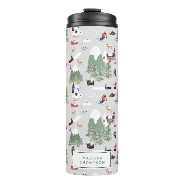 Winter Snow Skiing Mountain Ski Slopes Landscape Thermal Tumbler (Front)