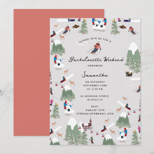 Winter Snow Skiing Ski Bachelorette Weekend Invitation