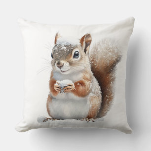 Winter Snow Squirrel Throw Pillow