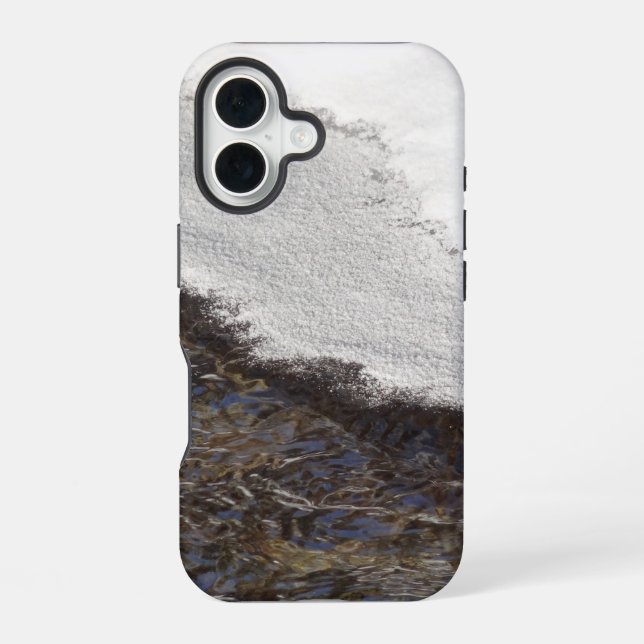 Winter Snow Stream Stripes iPhone 16 Case (Back)