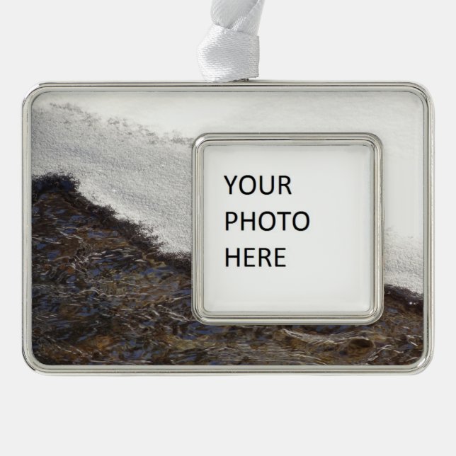 Winter Snow Stream Stripes Silver Plated Framed Ornament (Front)