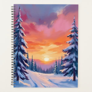 Winter Snow Sunset Pastel Watercolor Painting Planner