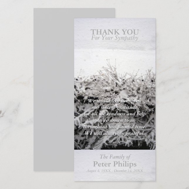 Winter Snow Sympathy Thank You Photo card (Front/Back)