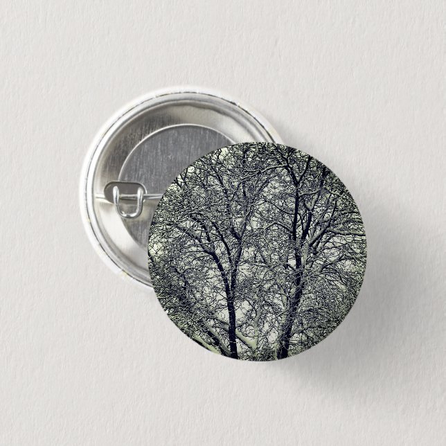 Winter Snow Tree Branches Photograph Pin Button (Front & Back)