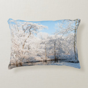 Winter Snow Trees River Creek Photography Decorative Cushion