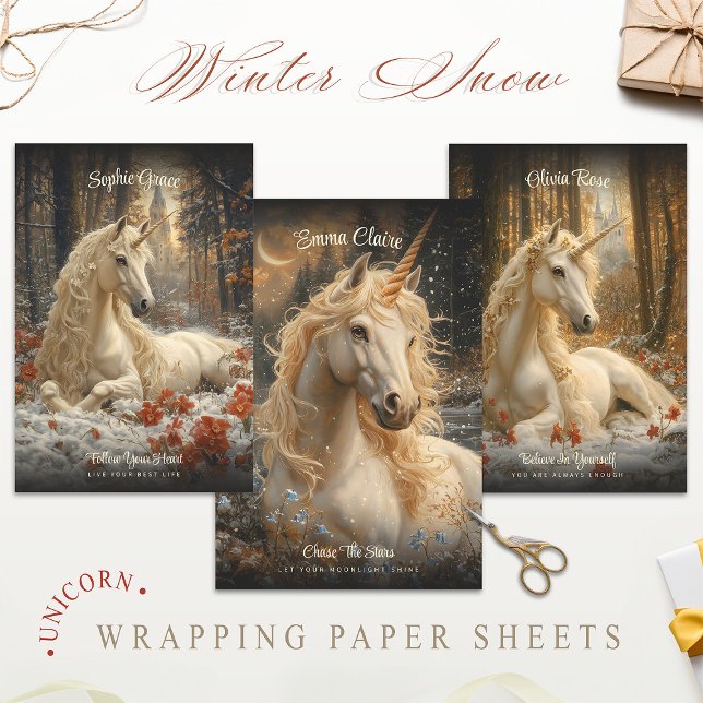 Winter Snow Unicorn Castle Fantasy Magical Horse Wrapping Paper Sheet (Creator Uploaded)