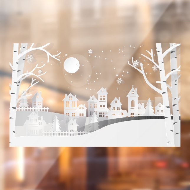 Winter Snow Urban Countryside Landscape Village  Window Cling (Sheet 2)