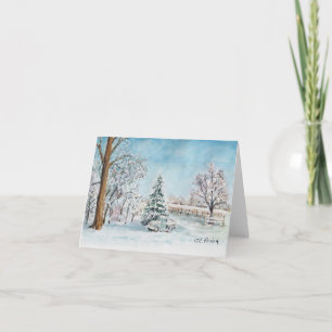 Winter Snow Watercolor Painting Holiday Card