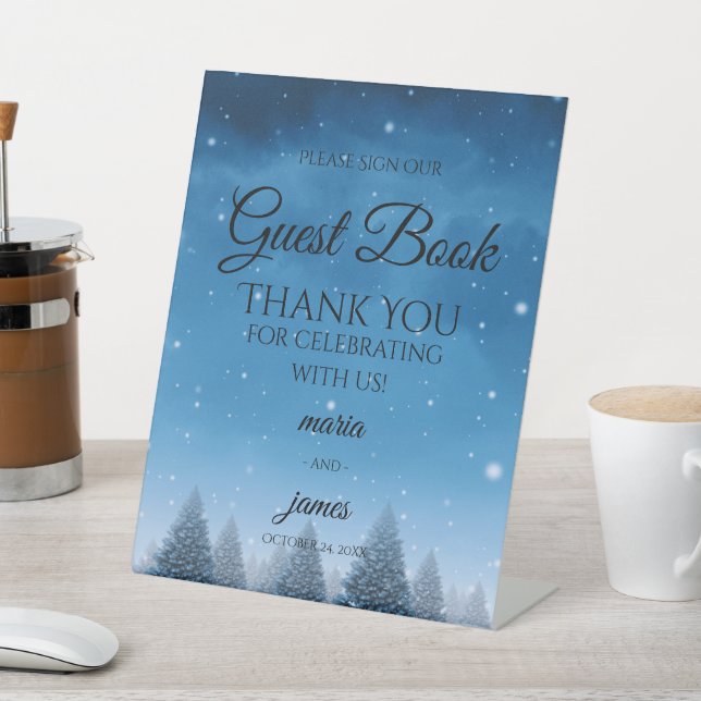 Winter Snow Wedding Pedestal Sign (In SItu)