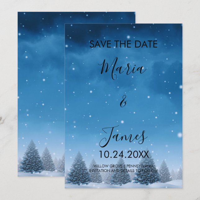 Winter Snow Wedding Save The Date (Front/Back)