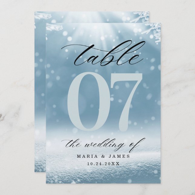 Winter Snow Wedding Table Number (Front/Back)