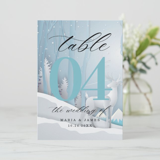 Winter Snow Wedding Table Number (Standing Front)
