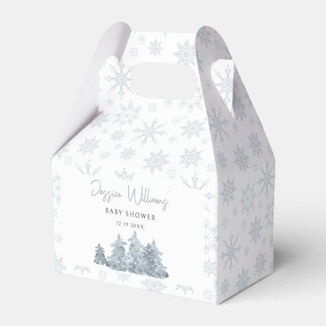 Winter snow with pine trees baby shower favour box (Front Side)