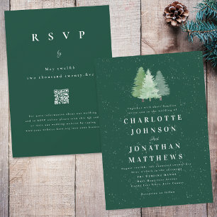 Winter Snow Woodland Watercolor Wedding QR Code Invitation