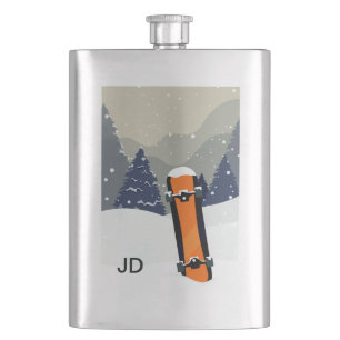 Winter Snowboard custom monogram flask
