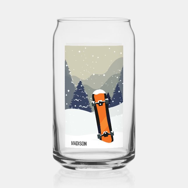 Winter Snowboard custom name Can Glass (Front)