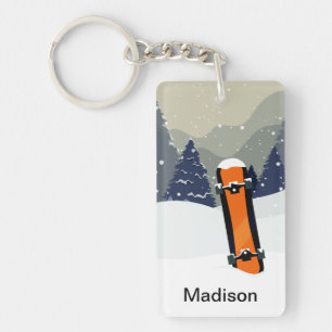 Winter Snowboard custom name key chain