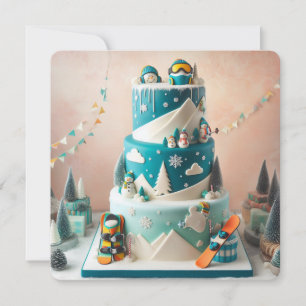 WINTER SNOWBOARDING THEME KIDS BIRTHDAY CAKE CARD