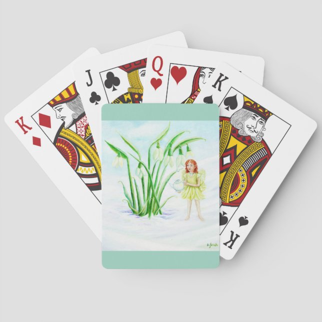 Winter Snowdrop Fairy Magic Playing Cards (Back)