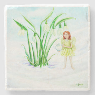 Winter Snowdrop Fairy Magic Stone Coaster