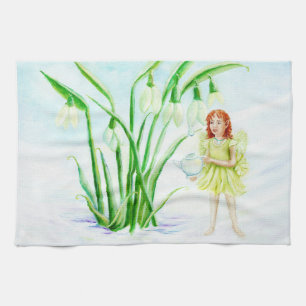Winter Snowdrop Fairy Magic Tea Towel