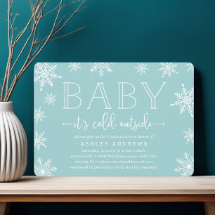 Winter Snowfall Baby Shower Invitation   Aqua