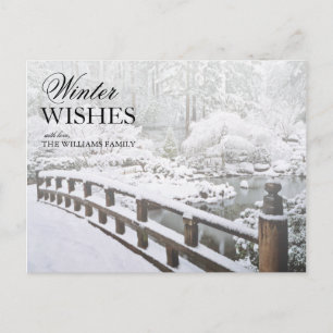 Winter snowfall on bridge in Garden, Portland Postcard