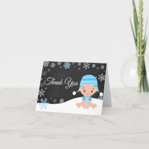 Winter Snowflake Baby Boy Blue Thank You Card