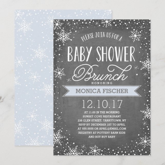 Winter Snowflake Baby Shower Brunch Chalkboard Invitation (Front/Back)