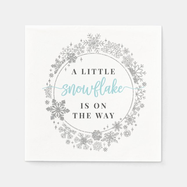 Winter Snowflake Baby Shower Cocktail Napkin (Front)