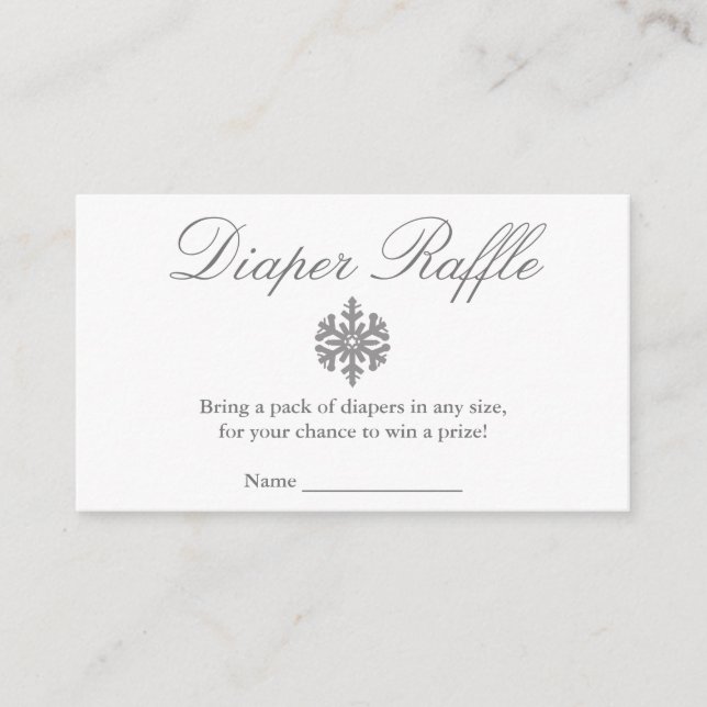 Winter Snowflake Baby Shower Diaper Raffle Card (Front)