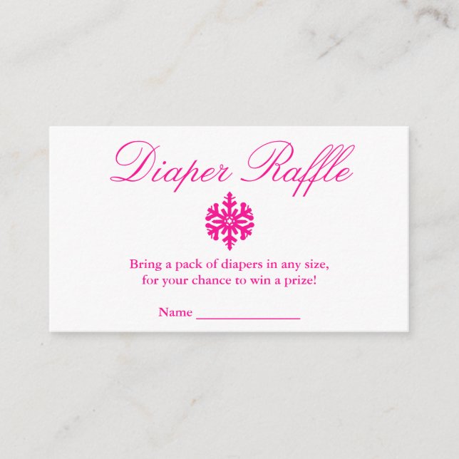 Winter Snowflake Baby Shower Diaper Raffle Card (Front)