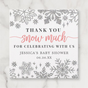 Winter Snowflake Baby Shower Favour Tag Pink