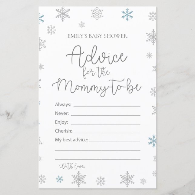 Winter Snowflake Baby Shower Game PRINTED (Front)