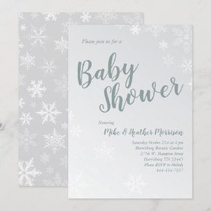 Winter Snowflake Baby Shower Gender Neutral Grey Invitation