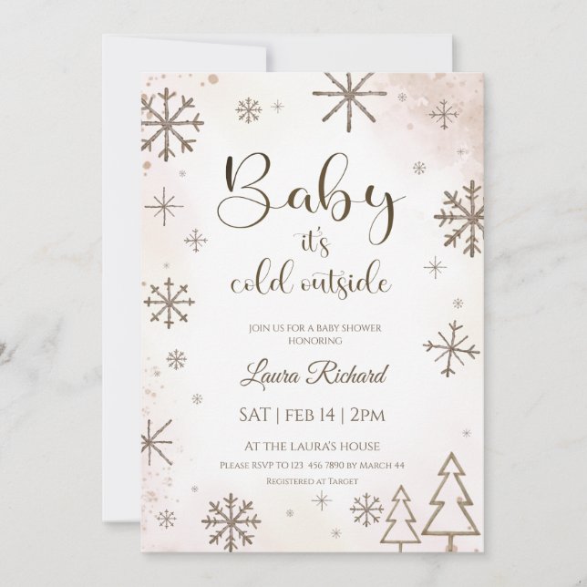 Winter  snowflake baby shower  invitation (Front)