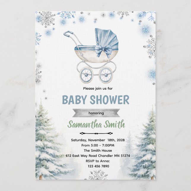 Winter snowflake baby shower invitation (Front)
