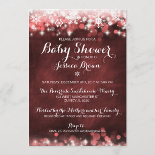 Winter Snowflake Baby Shower Invitation - Red