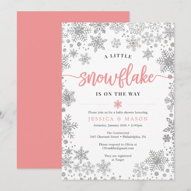 Winter Snowflake Baby Shower Invites Card (Front/Back)