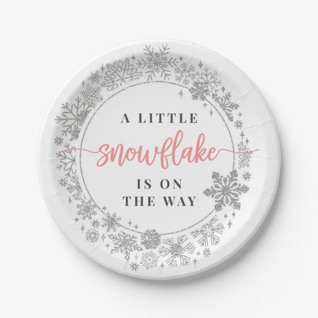 Winter Snowflake Baby Shower Paper Plates Girl (Front)