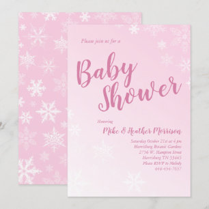 Winter Snowflake Baby Shower Pink Girl Invitation