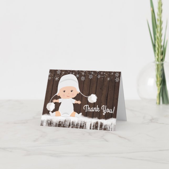 Winter Snowflake Baby Shower Thank You Cards (Front)