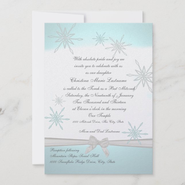 Winter Snowflake Bat Mitzvah Invitation (Front)
