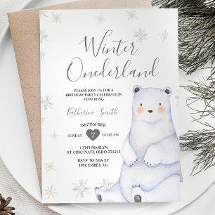 Winter Snowflake Bear Birthday Invitation