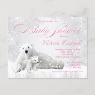 Winter Snowflake Bear Girl Baby Shower Invitations